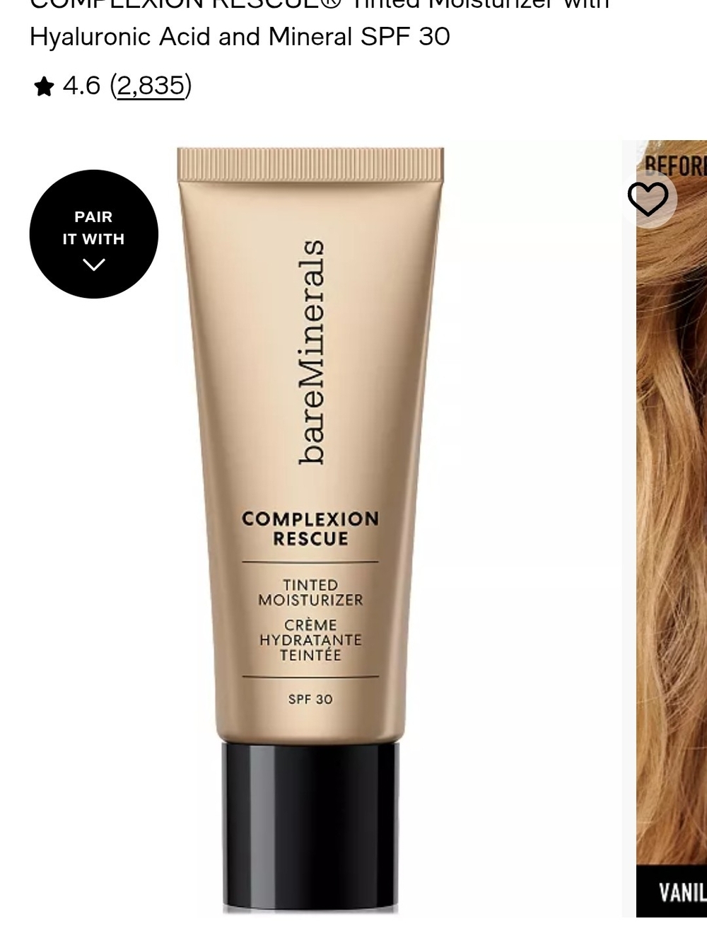 bareMinerals Complexion Rescue Tinted Moisturizer — Vanilla 02